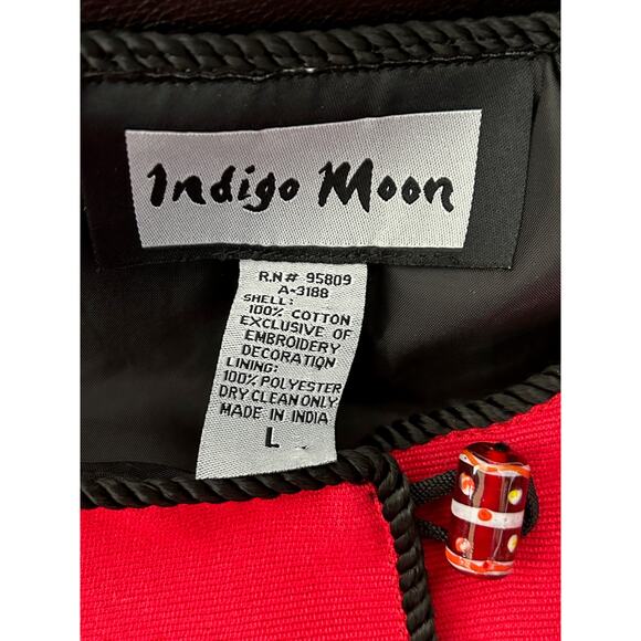 Indigo Moon Vintage Embroidered Button Up Jacket Glass Bead Buttons Size L - Picture 7 of 9